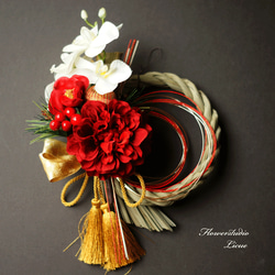 しめ縄】紅白の椿と胡蝶蘭のお正月飾り しめ縄 しめ縄・しめ飾り