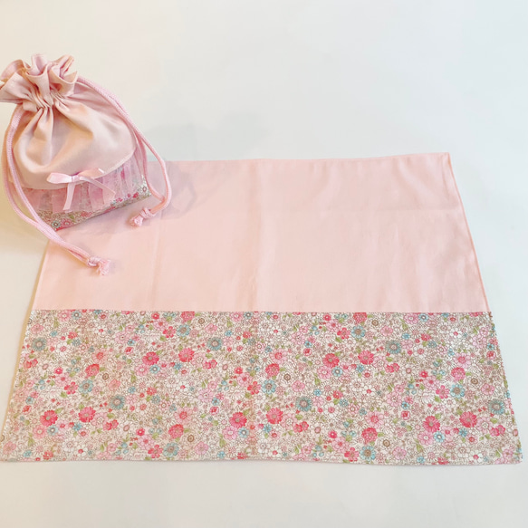 【給食袋】花柄×ピンク　チュール 5枚目の画像