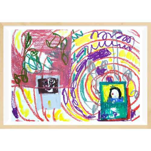 低次元空間1】テレビの画面は低次元世界、赤い渦は多層構造を持つ風刺