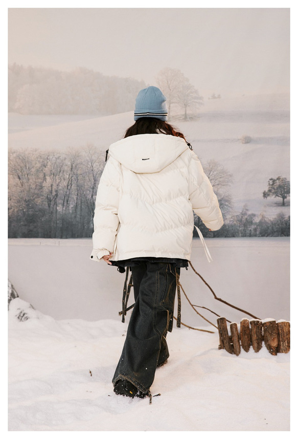 秋冬新品 ショートダウンジャケット メンズ 防寒フード付きジャケット ユニセックス 厚手暖かいカップルコート レディース 11枚目の画像
