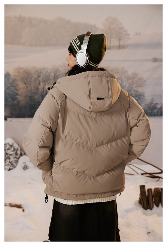 秋冬新品 ショートダウンジャケット メンズ 防寒フード付きジャケット ユニセックス 厚手暖かいカップルコート レディース 10枚目の画像