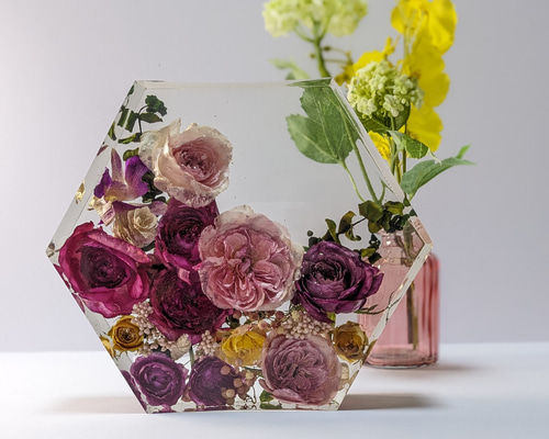 『特別制作品』押し花 樹脂製 インテリアオブジェ 約7cm アイアンウォールデコ 壁飾り 咲羅多 s075 – SAKURADA（咲羅多）