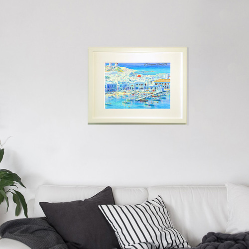 額装絵画☆画商から版画化☆ミコノス島 ギリシャ エーゲ海
