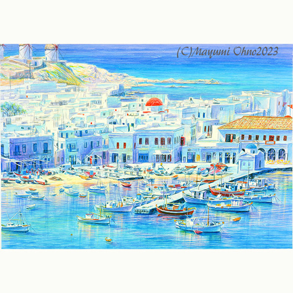 額装絵画☆画商から版画化☆ミコノス島 ギリシャ エーゲ海