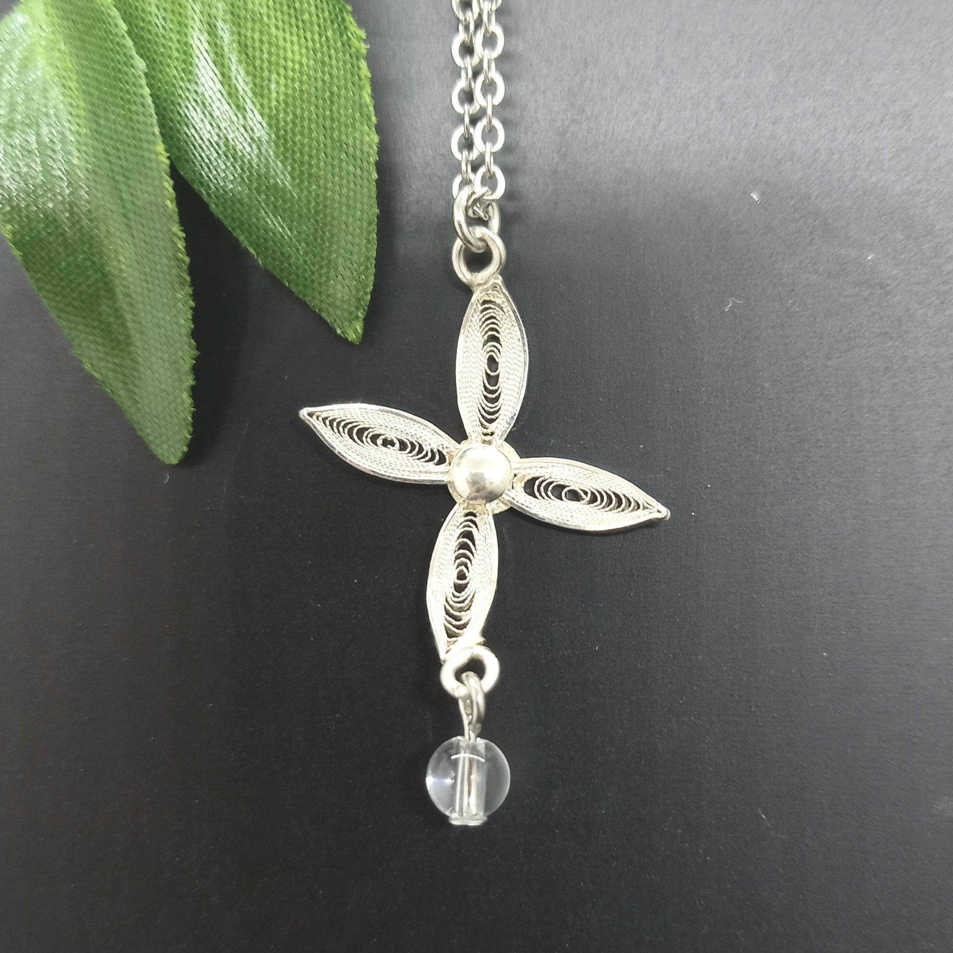 [N-141]【秋田伝統工芸】銀線細工・チェーンネックレス⑨