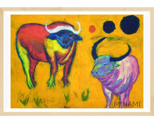 油絵　水牛の群れ ca7ae38f0ef742aea3f66adcfcbf71