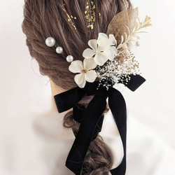 【All3500円】金箔付 ベロアリボン 髪飾り成人式 卒業式 結婚式 七五三 ドライフラワー RC141 3枚目の画像