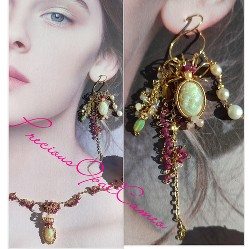 14kgf 英国製最高品質 AAAプレシャスオパールカメオルビーネックレス