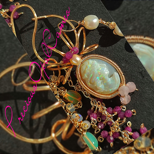 14kgf 英国製 最高品質 AAA プレシャスオパールカメオ ルビー