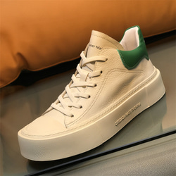 メンズ本革革靴ホワイト厚底スニーカー・ソフトで快適·サイズ調整無料  20-1342 3枚目の画像