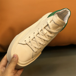 メンズ本革革靴ホワイト厚底スニーカー・ソフトで快適·サイズ調整無料  20-1342 8枚目の画像