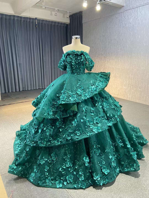 星*子様 オフショルダー ボリュームあるプリンセスラインウェディングドレス wd328d】 オフショルダー刺繍デザインドレス プリンセスライン
