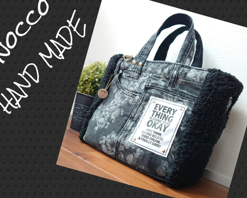 No.381【花柄DENIM✖️モコモコファーtoteBAG❤️】デニムリメイク