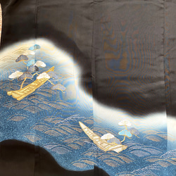 黒留袖着物リメイクウエストゴムロングスカート送料無料フリーサイズ1点物黒留袖着物リメイクロングスカートNO.1706 7枚目の画像