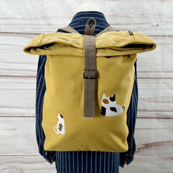 [僅限實際商品] [免運費] 各種貓咪刺繡帆布帆布休閒背包&lt;芥末&gt; 第4張的照片
