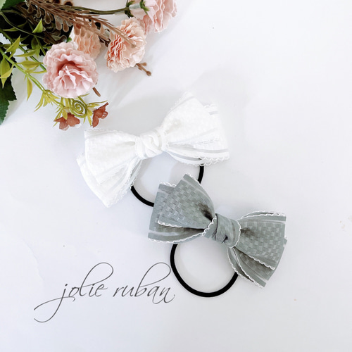 再販】♡ シフトリボン ヘアゴム グレーorホワイト オプションで  