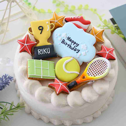 【アイシングクッキー】　テニス　誕生日　プレゼント　ラケット　ケーキトッパー　トロフィー 1枚目の画像