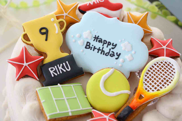 【アイシングクッキー】　テニス　誕生日　プレゼント　ラケット　ケーキトッパー　トロフィー 4枚目の画像