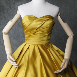 送料無料！3WAYS マスタードイエローカラードレス　取り外し袖　豪華なバックリボン　パフスリーブ　ウエディングドレス　 3枚目の画像