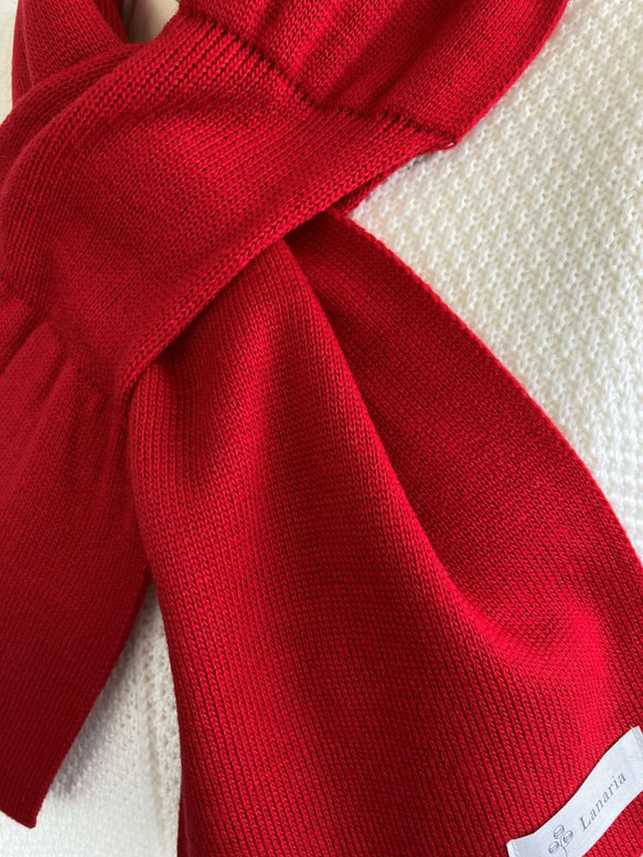 【ソフトで優しい肌触り】リボンみたいなコンパクトミニマフラー　【レッド】 8枚目の画像