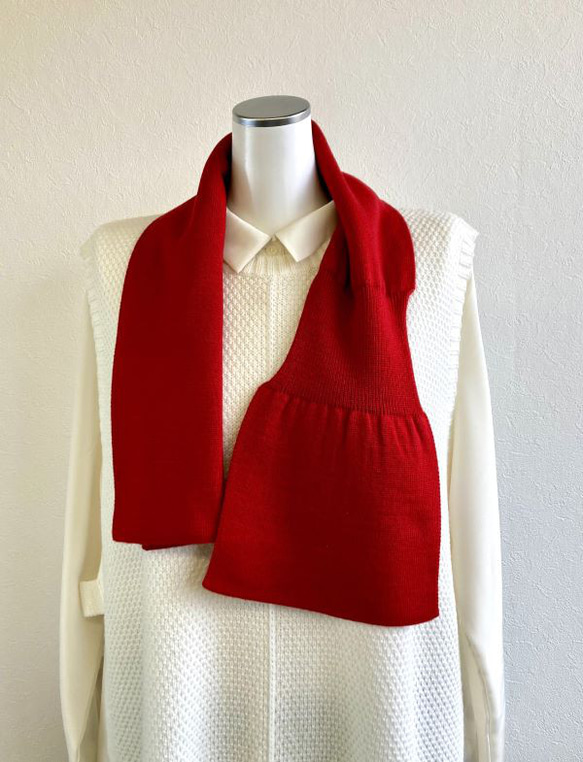 【ソフトで優しい肌触り】リボンみたいなコンパクトミニマフラー　【レッド】 2枚目の画像