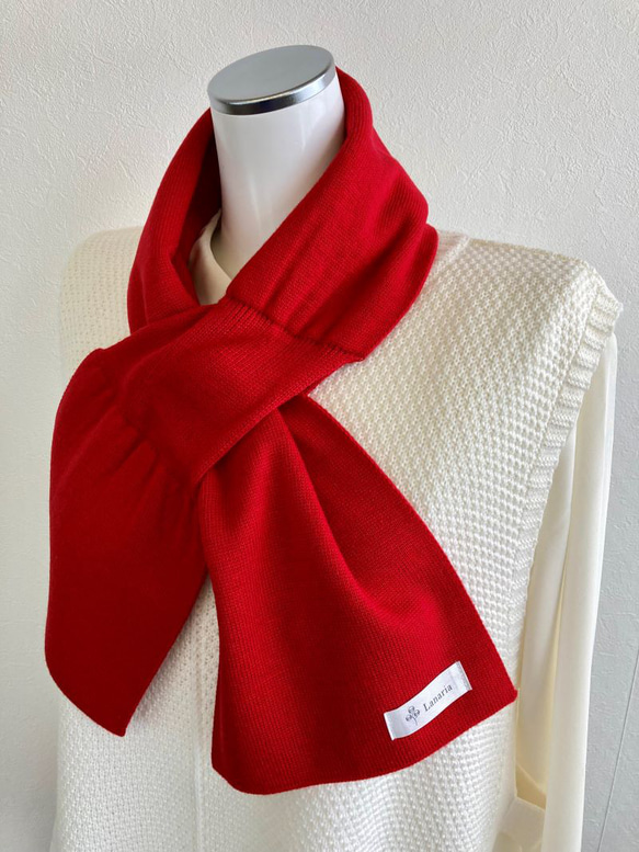 【ソフトで優しい肌触り】リボンみたいなコンパクトミニマフラー　【レッド】 6枚目の画像