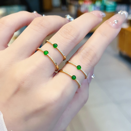 天然ダイヤモンド付きヒスイリングk18 指輪・リング パール大好き(購入  