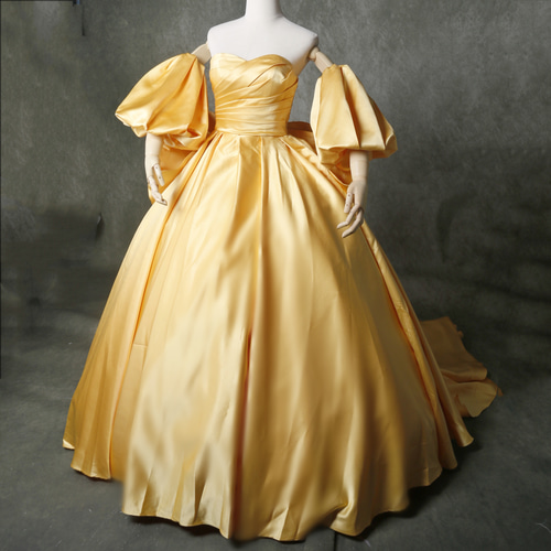 送料無料！3WAYS パステルイエローカラードレス 取り外し袖 豪華な  