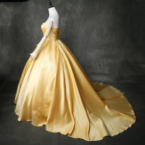 送料無料！ シンプル高級パステルイエローカラードレス パーティー