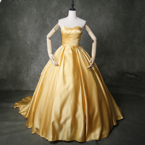 送料無料！ シンプル高級パステルイエローカラードレス パーティー