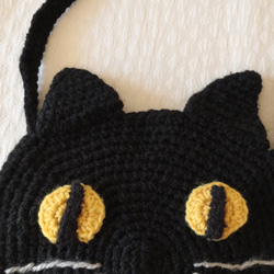毛糸で編んだ黒猫ポシェット♡子供用 4枚目の画像