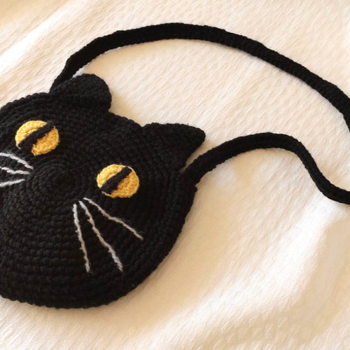 毛糸で編んだ黒猫ポシェット♡子供用 雑貨・その他 ハナとネコ 通販 