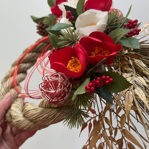 （b-480）水引パーツ　しめ縄リース　椿 b-480）水引パーツ しめ縄リース 椿 正月飾り リースしめ縄 お楽しみ