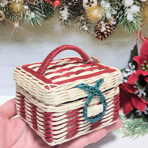 クリスマス ミニチュア クラフトバンドのバスケット 置物 季節飾り LED