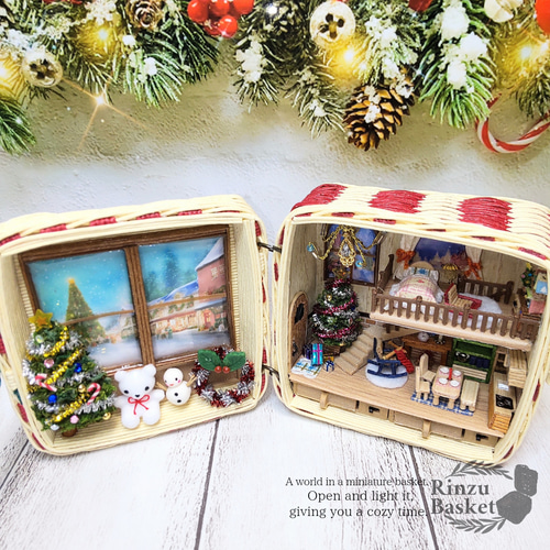 クリスマス ミニチュア クラフトバンドのバスケット 置物 季節飾り LED