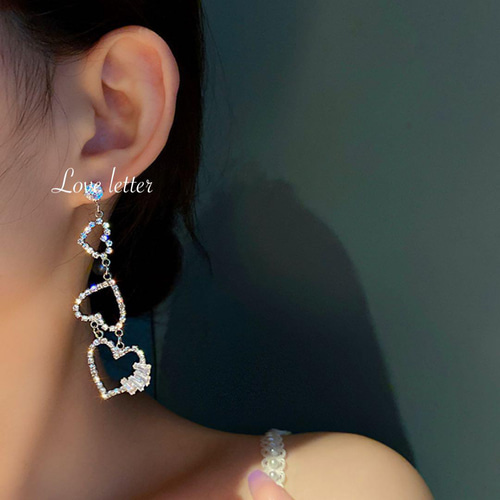 ハートピアスK14WG3連スイングピアスロングピアス