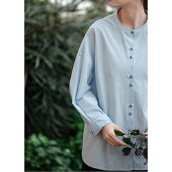 丸襟シャツ　シンプル長袖シャツ　可愛いダブルボタン　丸襟ゆとりシャツ　4色　ブルーS-Mサイズ S180BU 3枚目の画像