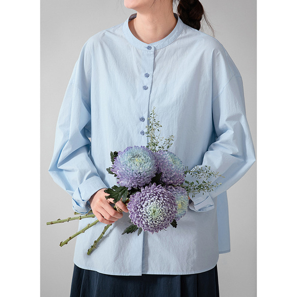 丸襟シャツ　シンプル長袖シャツ　可愛いダブルボタン　丸襟ゆとりシャツ　4色　ブルーS-Mサイズ S180BU 5枚目の画像