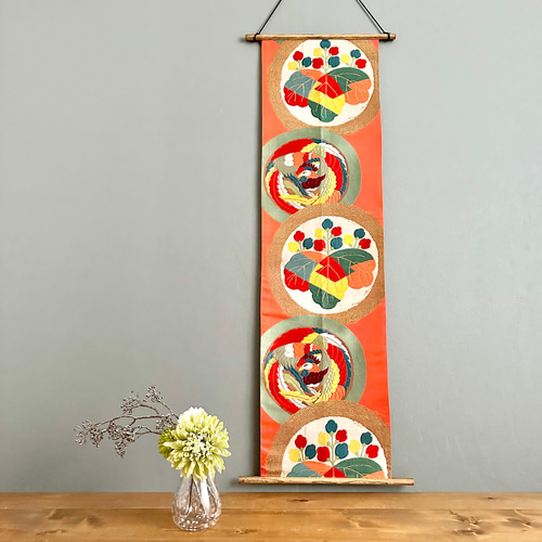 帯のタペストリー アンティーク 桐と鳳凰2 着物リメイク インテリア