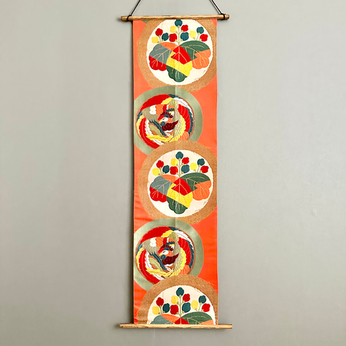 ★掛け軸★タペストリー★タイ★画家直筆★現地購入★ 帯のタペストリー アンティーク 桐と鳳凰2 着物リメイク