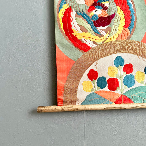 帯のタペストリー アンティーク 桐と鳳凰2 着物リメイク インテリア