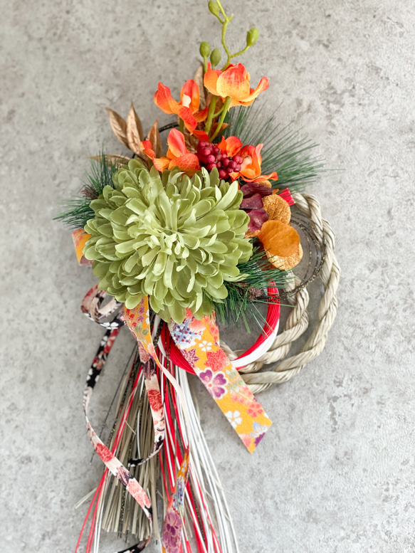 【送料無料】2024お正月　新年を祝う菊のしめ縄飾り 4枚目の画像