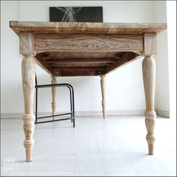 オールドチーク無垢材 ダイニングテーブルSlenWW 食卓テーブル 無垢材テーブル 机 古材家具 ナチュラルホワイト 7枚目の画像