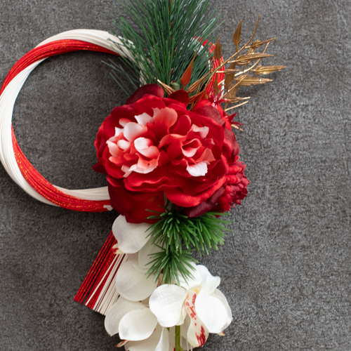 お正月飾り【水引】『しめ縄』【牡丹／レッド】 しめ縄・しめ飾り