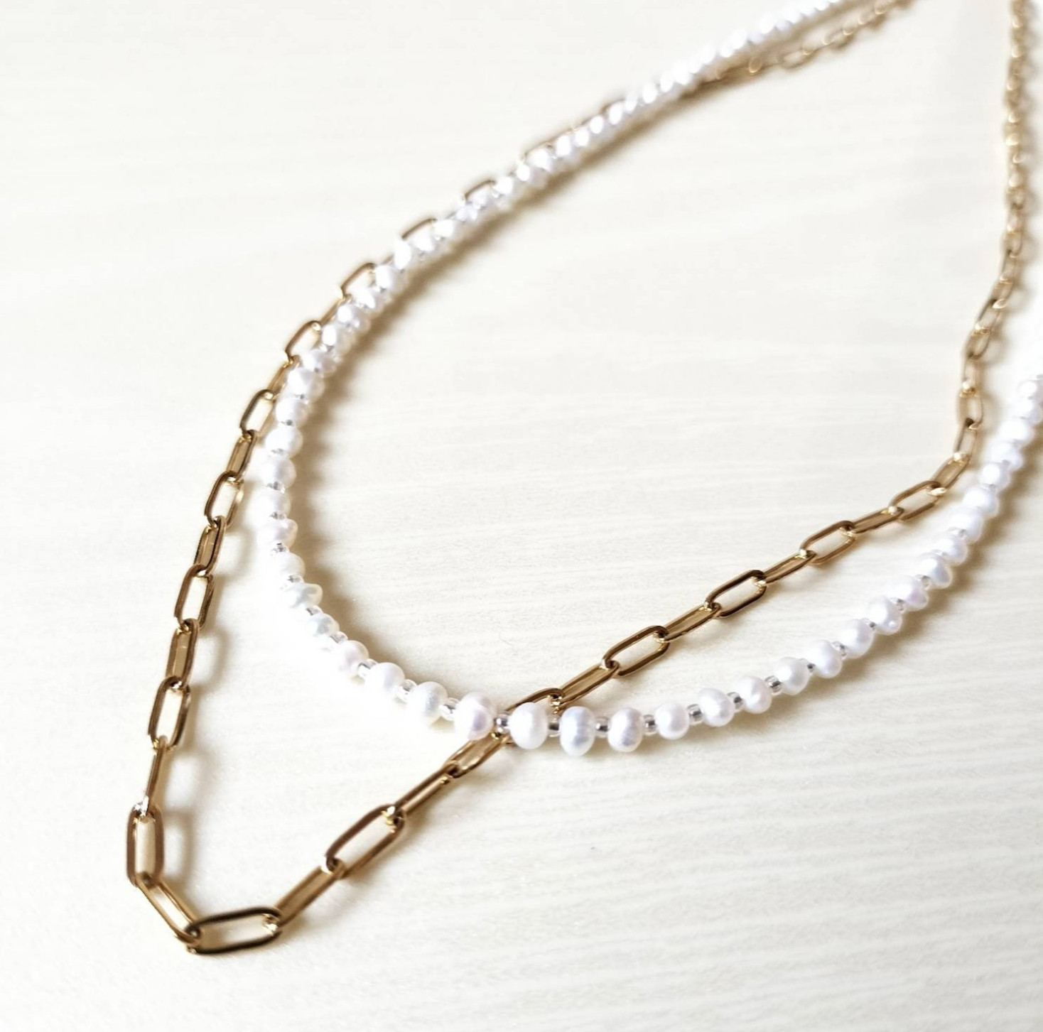 【セットネックレス】サージカルステンレスoval chain∴淡水真珠