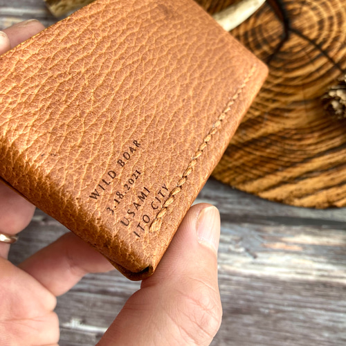 名刺入れ カードケース 本革 野生猪革 ジビエレザー ブラウン ブラウン