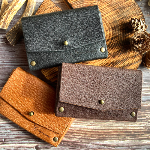 名刺入れ カードケース 本革 野生猪革 ジビエレザー ブラウン ブラウン