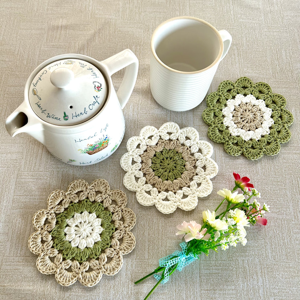 小物置き、コースター、ポットマット、ハンドメイド、かぎ針編み