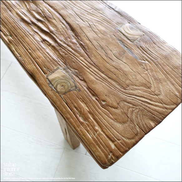 プリミティブオールドチークベンチ Z1 長椅子 スツール 古材家具 ダイニングベンチ 一枚板 無垢材 古材家具 一点物 2枚目の画像