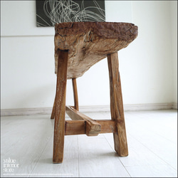 プリミティブオールドチークベンチ Z1 長椅子 スツール 古材家具 ダイニングベンチ 一枚板 無垢材 古材家具 一点物 6枚目の画像